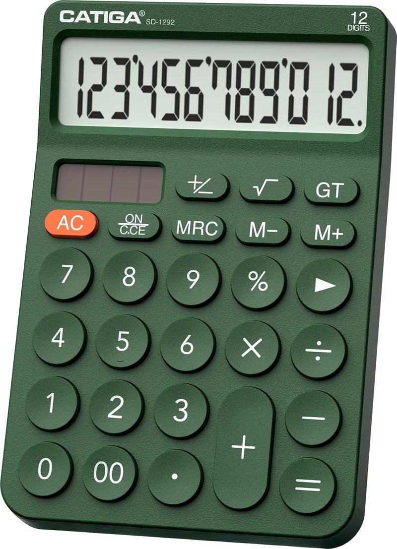 CATIGA 12 Digit Desktop Calculator Basic Desk Calculator with Large LCD Display, Big Buttons, 4 Function, Solar and Battery Dual Power, for Office, School, Home, SD-1292 Green - Image 1
